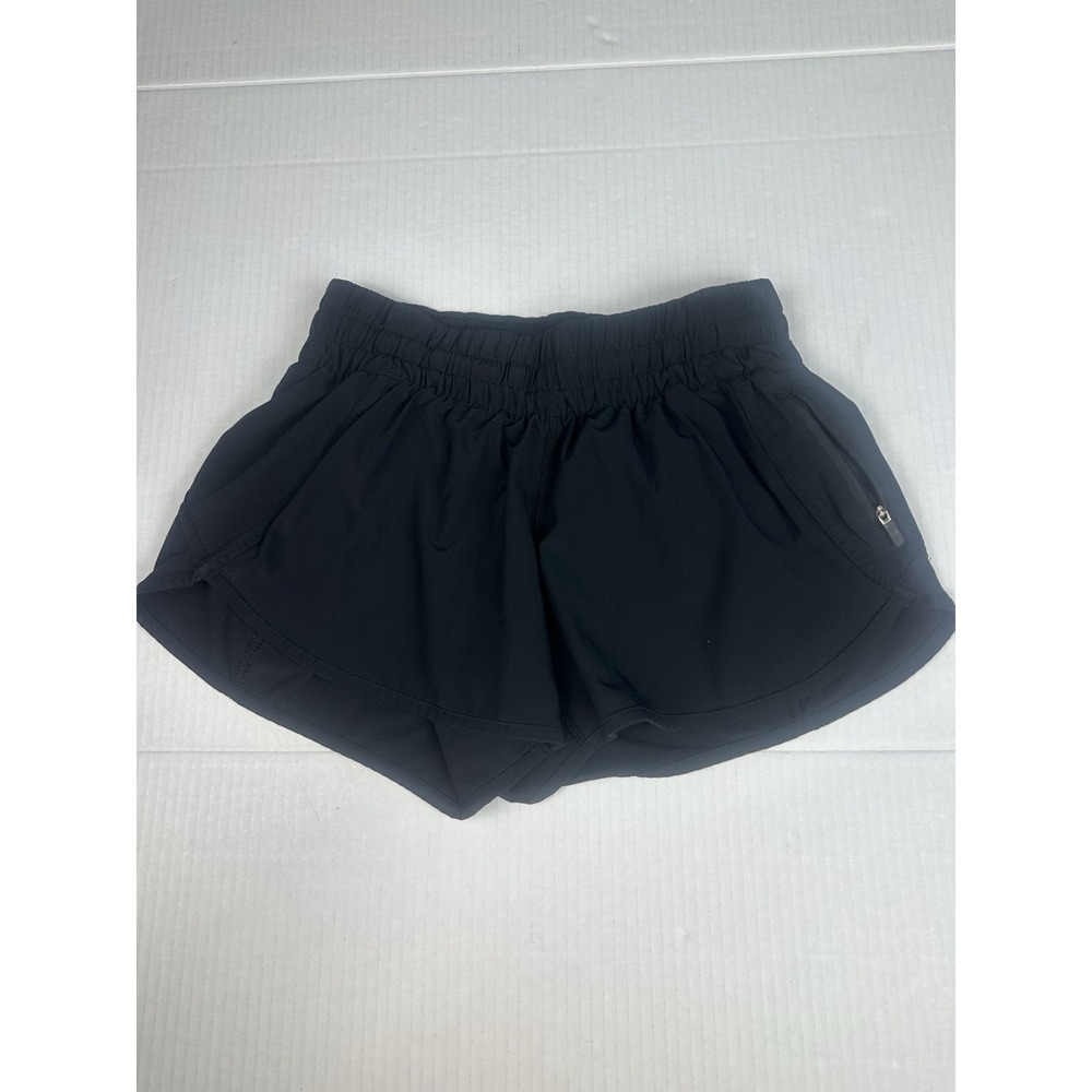 Lululemon Tracker Short Lined Sz6 Black Wide Elastic Waist Band Zip Pocket
